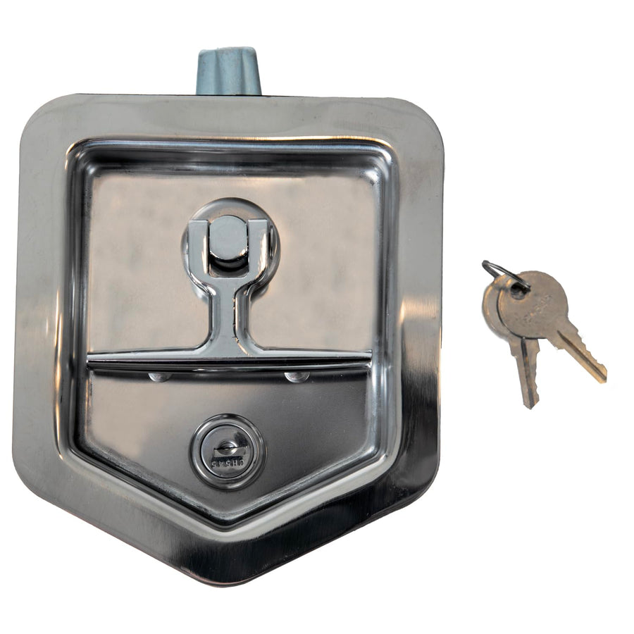 Folding T-Handle Latch Buyers Products L8816 – Stainless Steel Lock for Truck Tool Box, Trailer Tool Box, Cabinets, Storage Chests – Adjustable Cam, Water-Tight, Heavy-Duty Door Lock, Includes Key Set