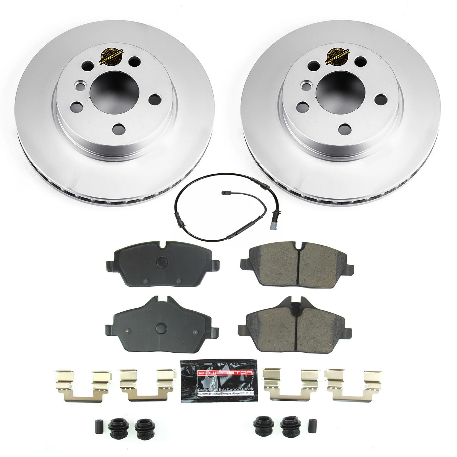 Power Stop Z23 CRK8112 Front Coated Rotor Kit-Coated Brake Rotors, Carbon Ceramic Brake Pads For BMW i3 2014-2021, BMW i3s 2018-2021 [Model Specific]