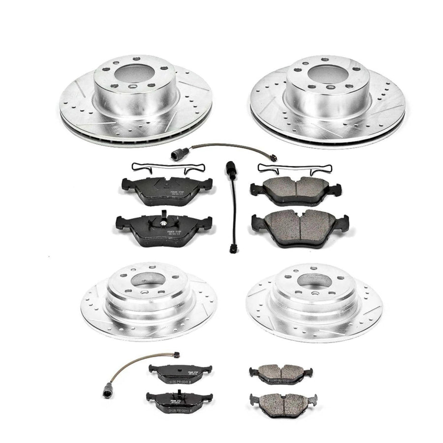 Power Stop K392 Z23 Carbon Fiber Brake Pads with Drilled & Slotted Brake Rotors Kit Front and Rear