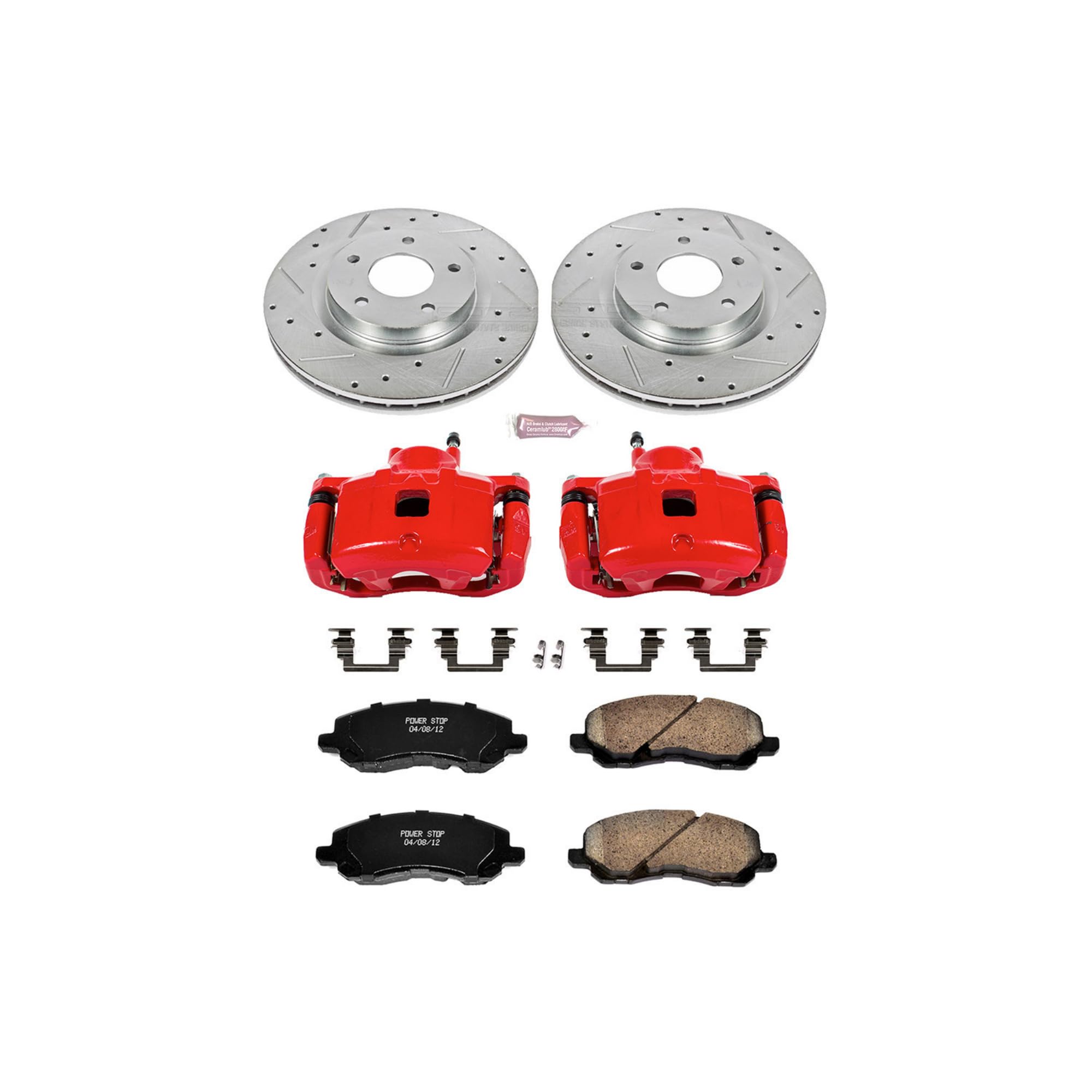 Power Stop Z23 Sport KC3032 1-Click Brake Kit with Powder Coated Calipers (Brake Pads, Drilled/Slotted Rotors) For 200, Sebring, Avenger, Caliber, Compass, Patriot [Model Specific]