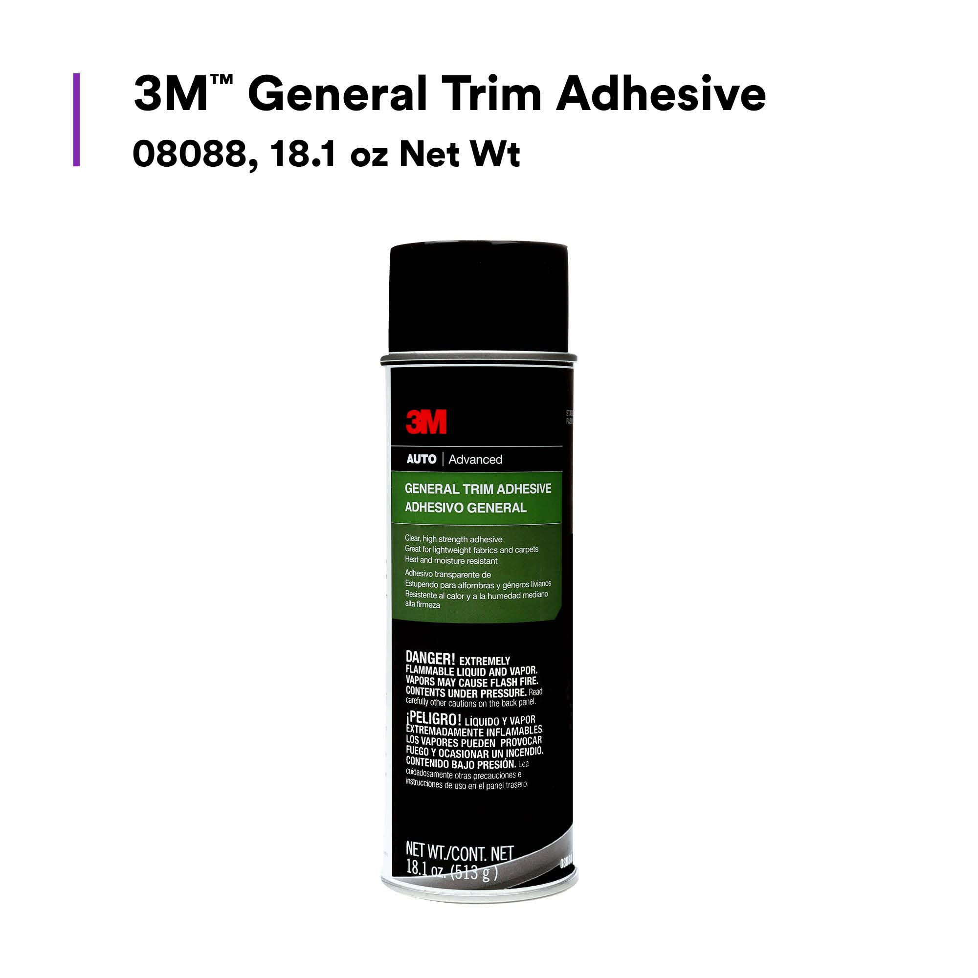 3M 08088 General Trim Adhesive, High Strength, Clear Drying, Aerosol, 18.1 oz