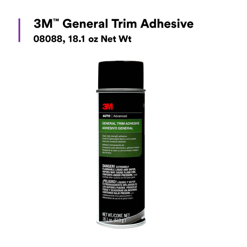 3M 08088 General Trim Adhesive, High Strength, Clear Drying, Aerosol, 18.1 oz