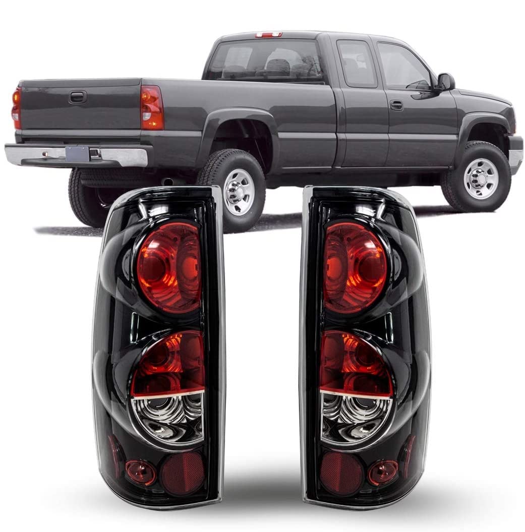 Tail Lights Winjet For Chevy Chevrolet Silverado 1999 2000 2001 2002 2003 2004 2005 2006 1500/2500/3500 GMC Sierra 1999-2003 Taillights Assembly Pickup Brake Rear Lamps Glossy Black/Clear Lens