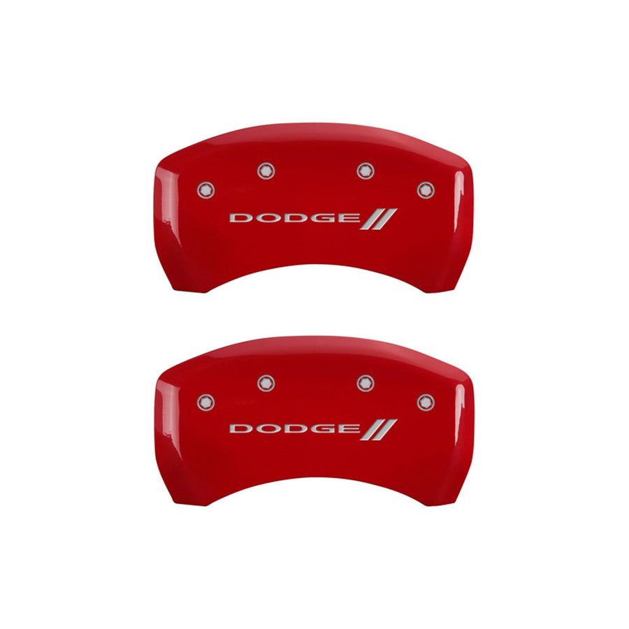 MGP Caliper Covers 'Dodge ll' Engraved Caliper Cover with Red Powder Coat Finish and Silver Characters, 12001SDD3RD (Set of 4)