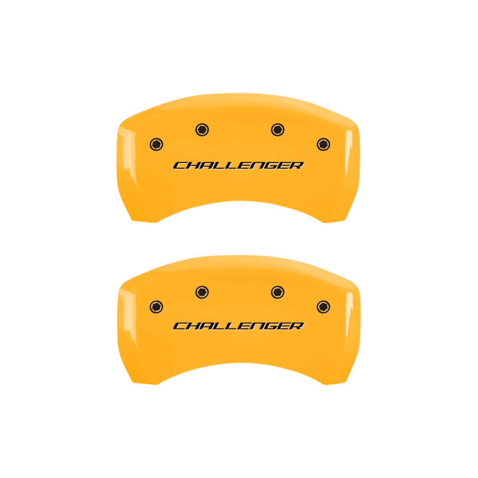 Brake Caliper Covers for 2011-2023 Dodge Challenger & Charger - MGP Caliper Covers (Requires Dual Piston Front Caliper) Front and Rear Set - Engraved CHALLENGER Logo (Yellow)