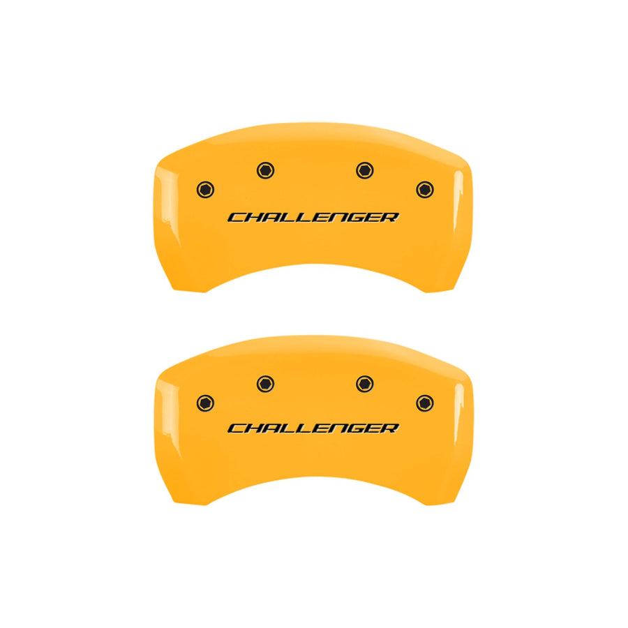 Brake Caliper Covers for 2011-2023 Dodge Challenger & Charger - MGP Caliper Covers (Requires Dual Piston Front Caliper) Front and Rear Set - Engraved CHALLENGER Logo (Yellow)
