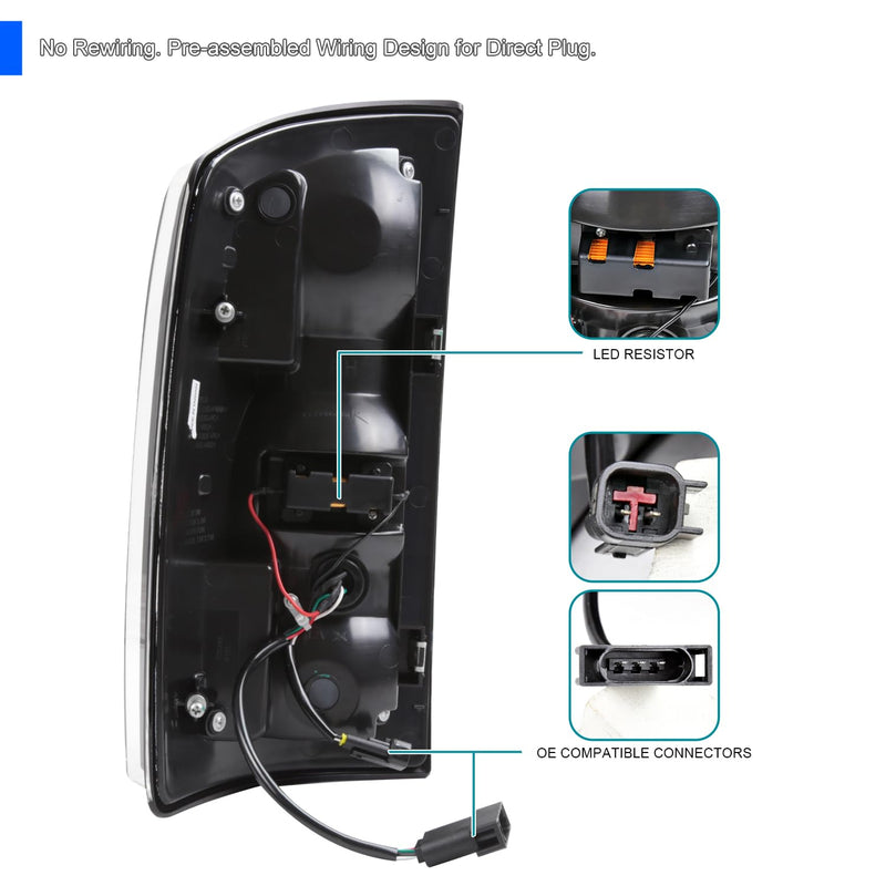 Black Smoke Tail Lights w/White LED SPEC-D TUNING Compatible with 2007-2008 Dodge Ram 1500/2500 / 3500, Left + Right Pair Assembly