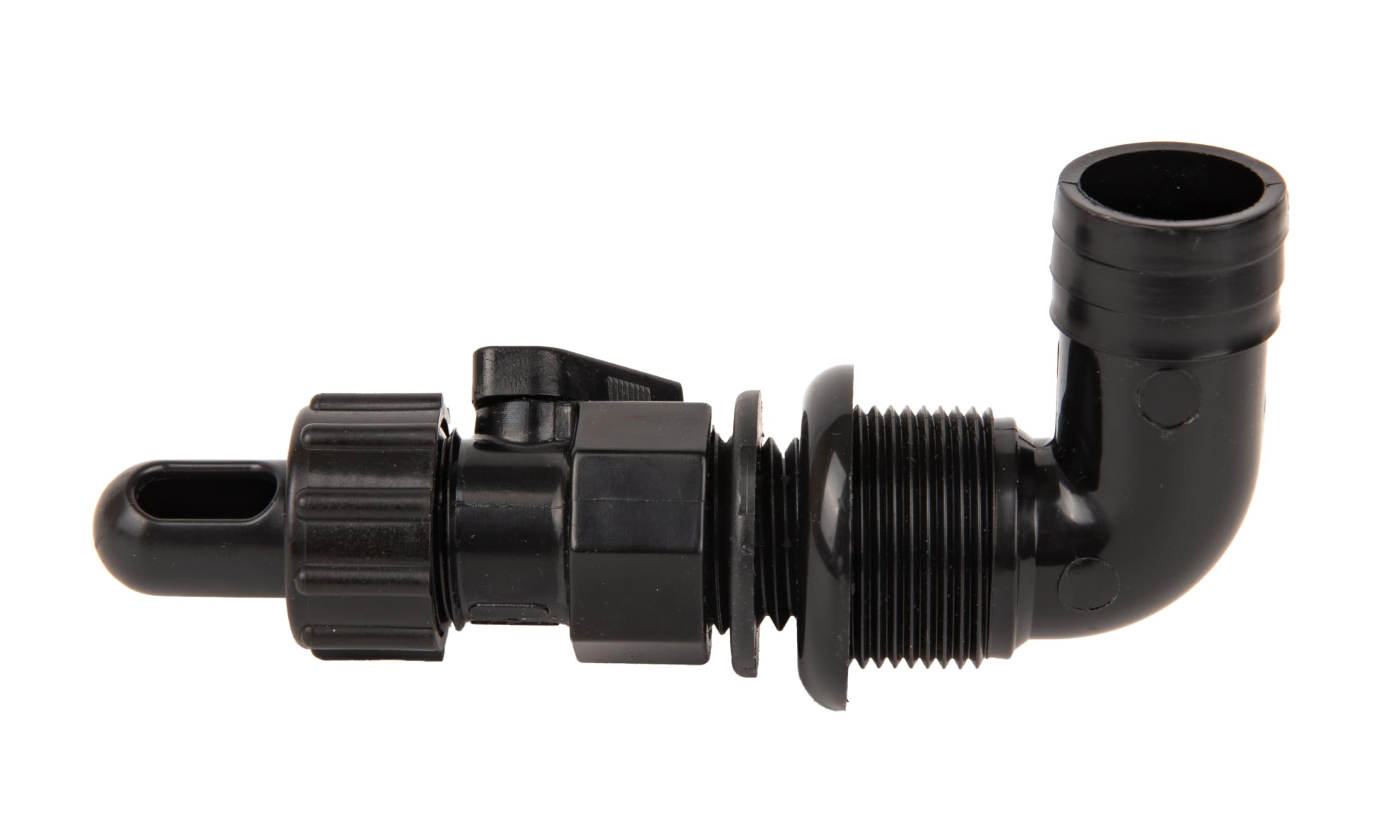 T-H Marine On Off Valve Aerator Spray Heads - Livewell and Bait Tank Aerator Fittings - Barbed 90 Degree Head Fits 1-1/8" Hose - Fixed Flange - Black - On Off Valve