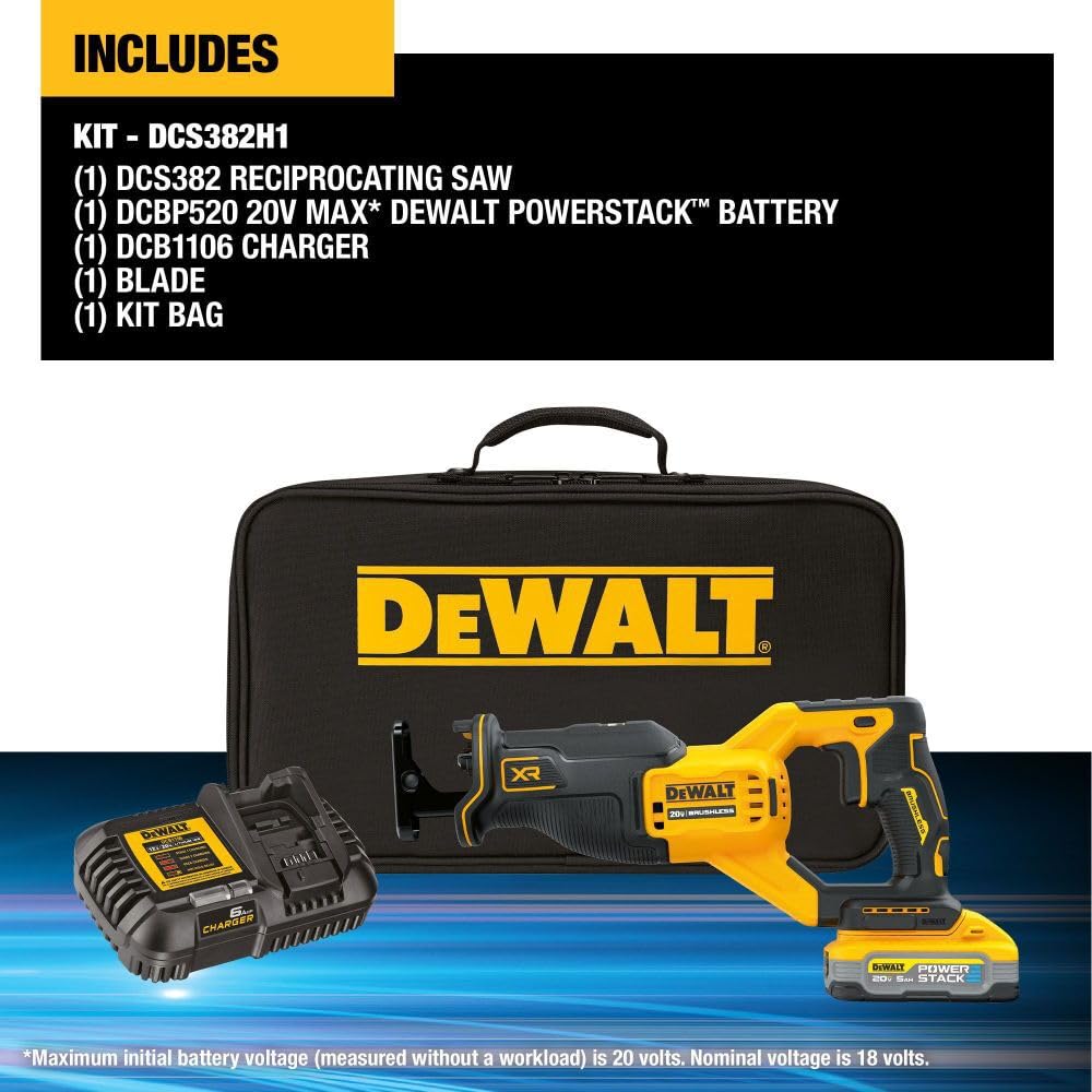 20V MAX DEWALT Reciprocating Saw, Cordless, Battery and Charger Included (DCS382H1)