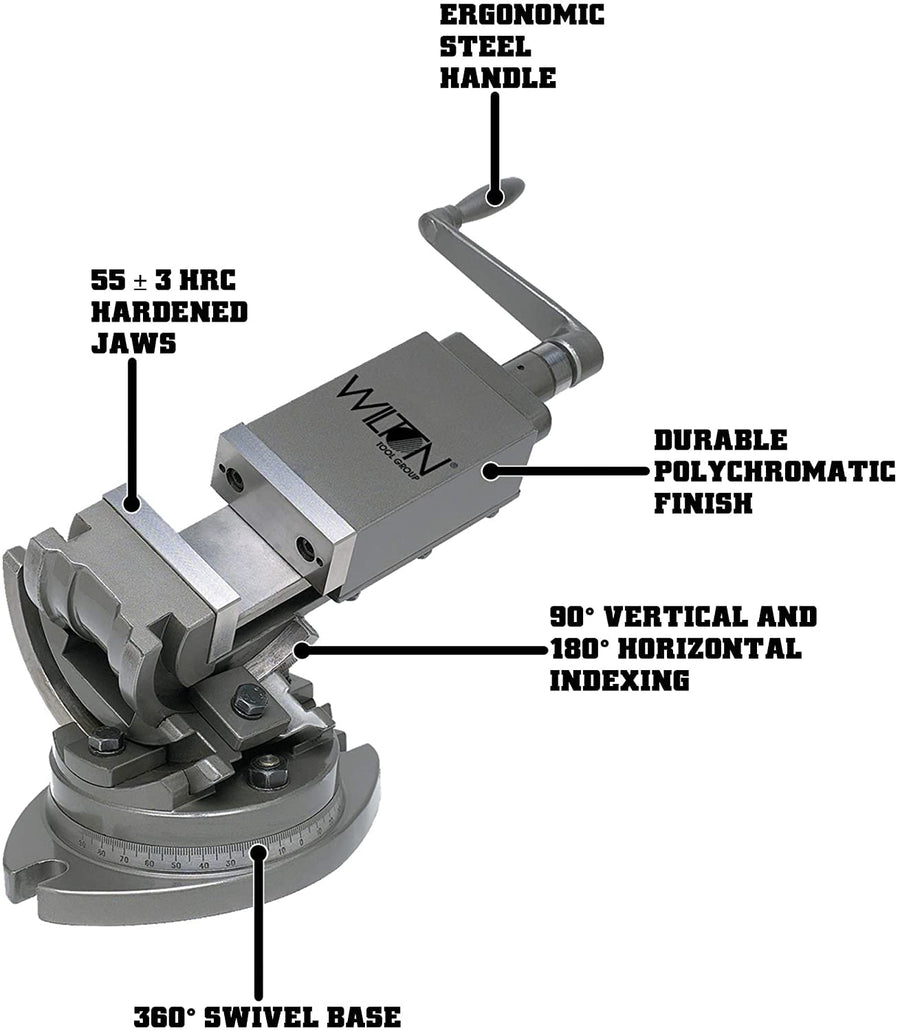 3-Axis Wilton Precision Tilting Vise, 2" Jaw Width, 2" Opening, 1-15/16" Jaw Depth (Model TLT/SP-50)