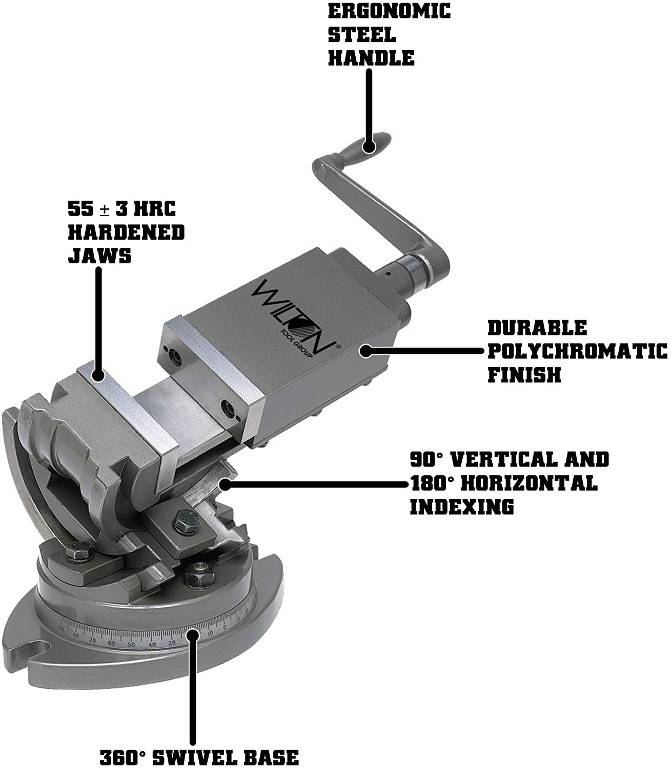 3-Axis Wilton Precision Tilting Vise, 5" Jaw Width, 5" Opening, 1-3/4" Jaw Depth (Model TLT/SP-125)