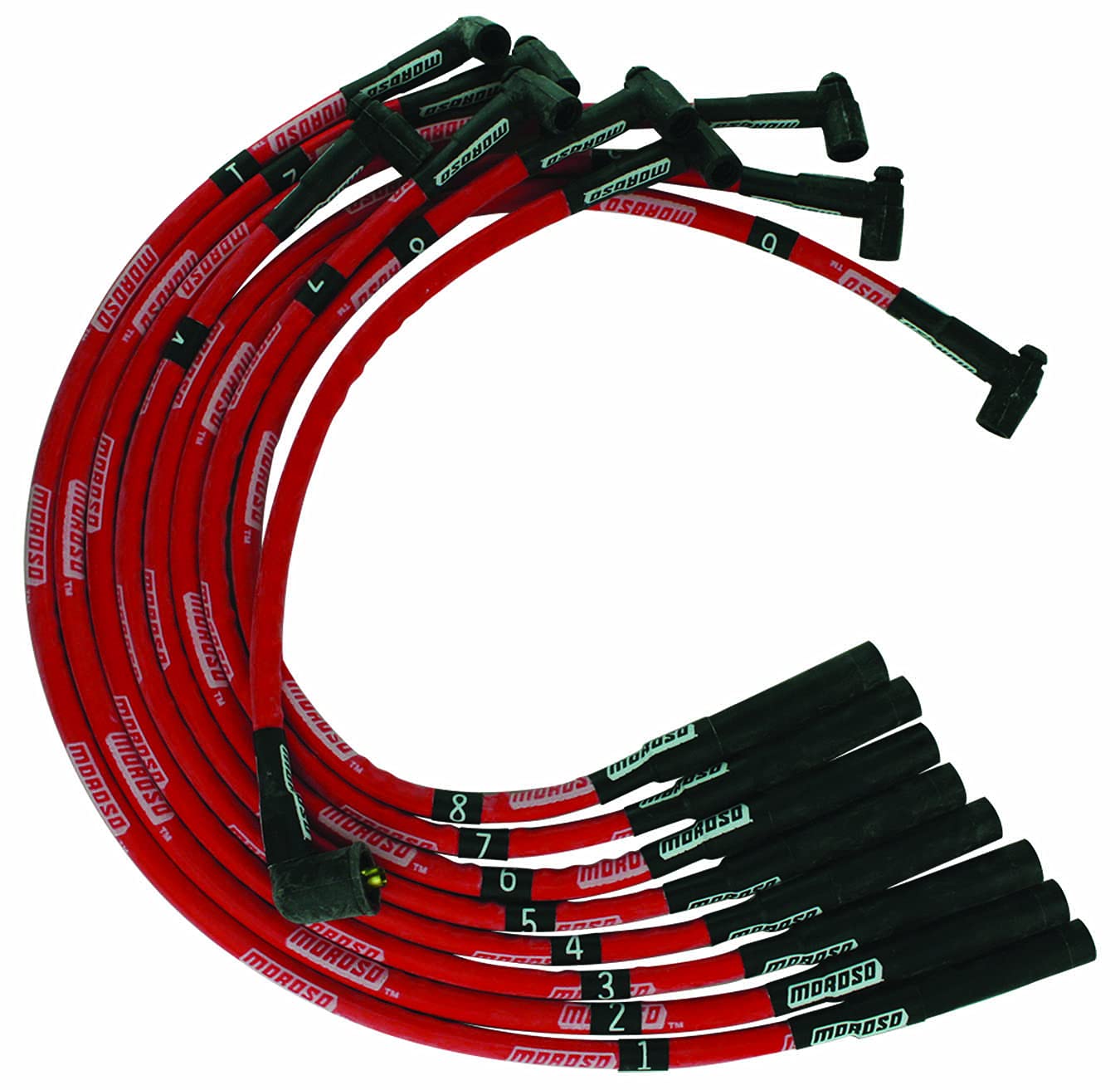 Moroso Ultra Series Red Sleeved Spark Plug Wires, Mopar Chrysler 273/318/340/360, HEI Distributor, Straight Plug Ends