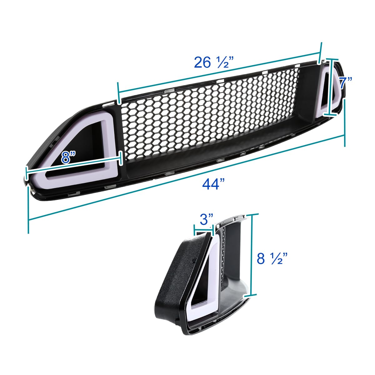 Front Upper Hood Mesh Grille w/Bright LED Light Tube Bar Spec-D Tuning Compatible with 2015-2017 Ford Mustang