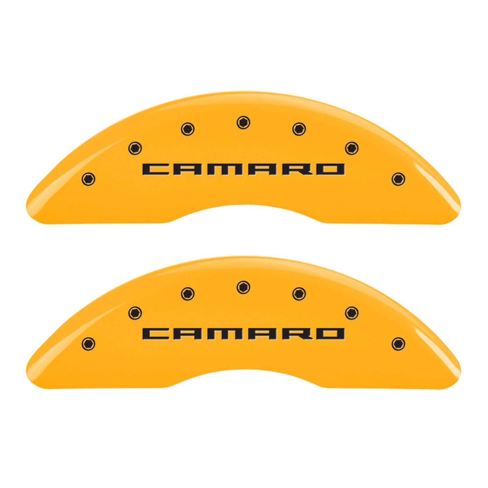Caliper Covers MGP 14011SZ85YL, Set of 4 (Yellow Engraved Front: Gen 5/Camaro - Engraved Rear: Gen 5/Z28 Powder Coat Finish Black Characters)