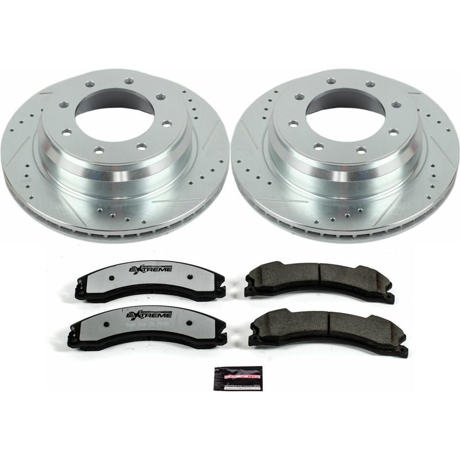 Rear Brake Kit Power Stop For 2012 2013 2014 2015 2016 2017 2018 2019 2020 2021 Nissan NV1500 - Truck & Tow Carbon Fiber Ceramic Brake Pads & Drilled and Slotted Rotors Replacement, K6517-36