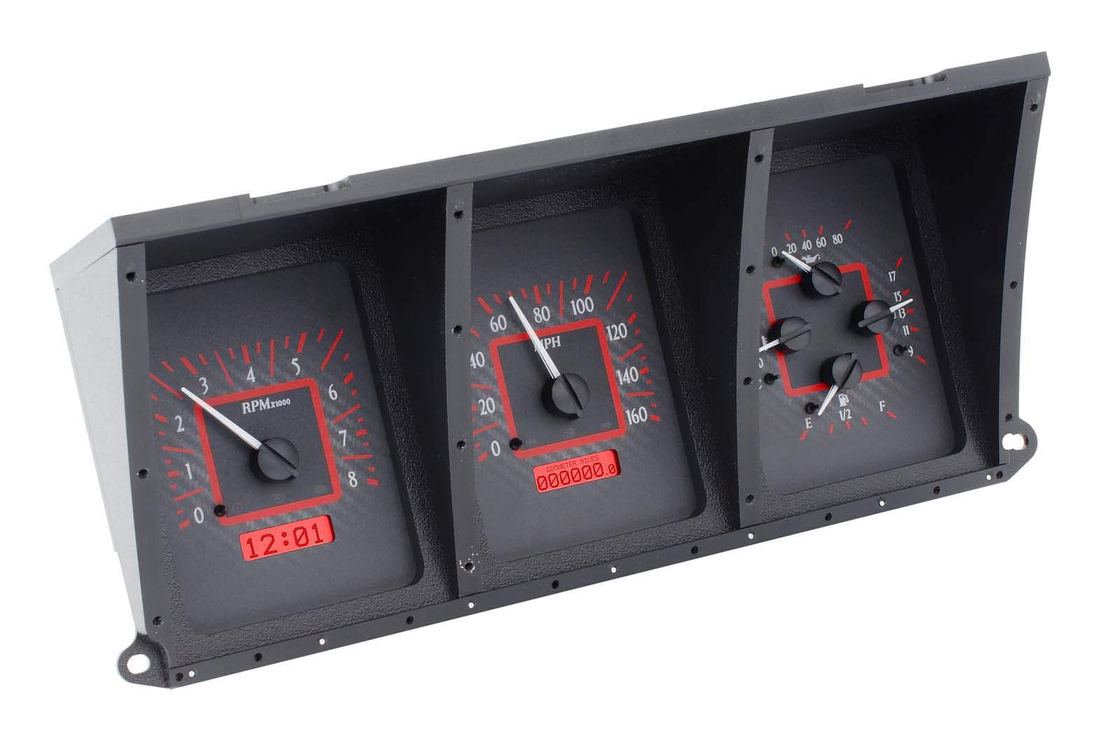 Dakota Digital VHX-73F-PU-C-R Analog Dash Gauge System Compatible with 73-79 Ford Pickup Truck Carbon Fiber Style Red Backlighting