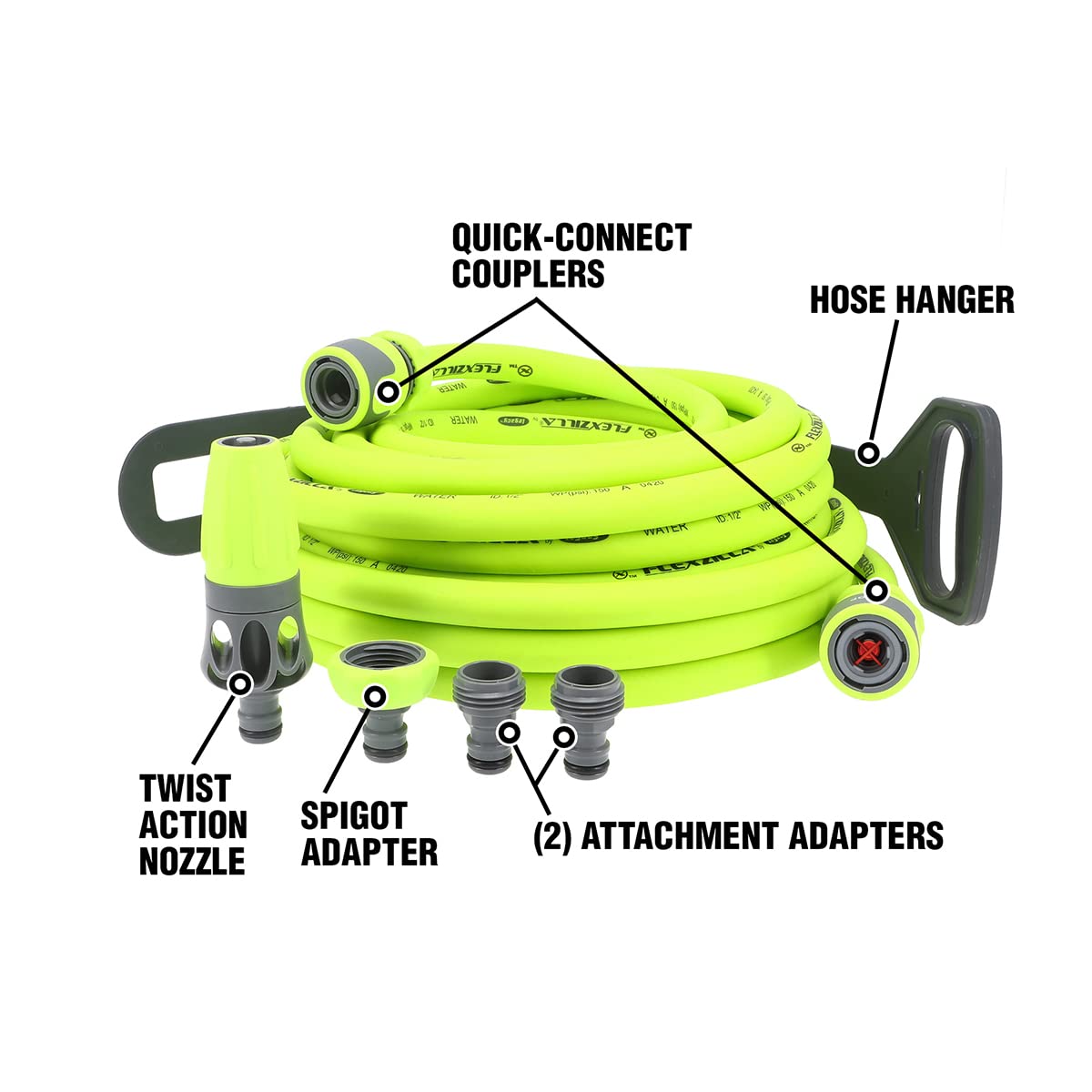 Garden Hose Kit Flexzilla HFZG12050QN with Quick Connect Attachments | Lightweight Coils Easily | Quick Connect Couplers | Won't Kink Under Pressure