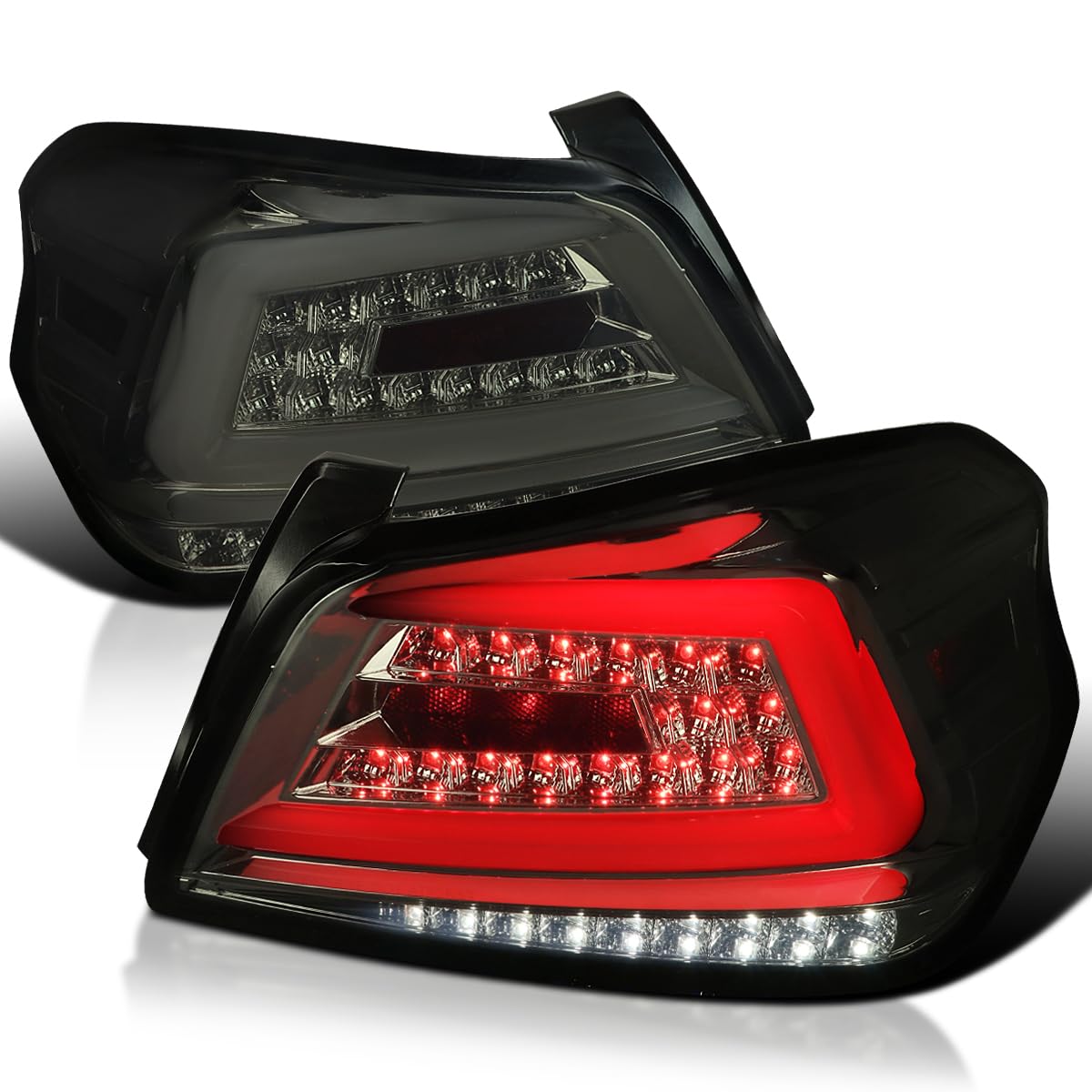 Smoke LED Tail Lights SPEC-D TUNING w/White Sequential LED Tube Compatible with 2015-2021 Subaru WRX/WRX STI Left + Right Pair Assembly