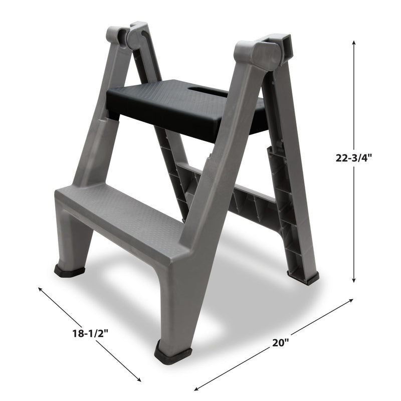 Heavy Duty Performance Tool W85040 2-Step Folding Ladder, 300lb Weight Capacity, Slip-Resistant Tread and Compact Foldable Design for Easy Storage