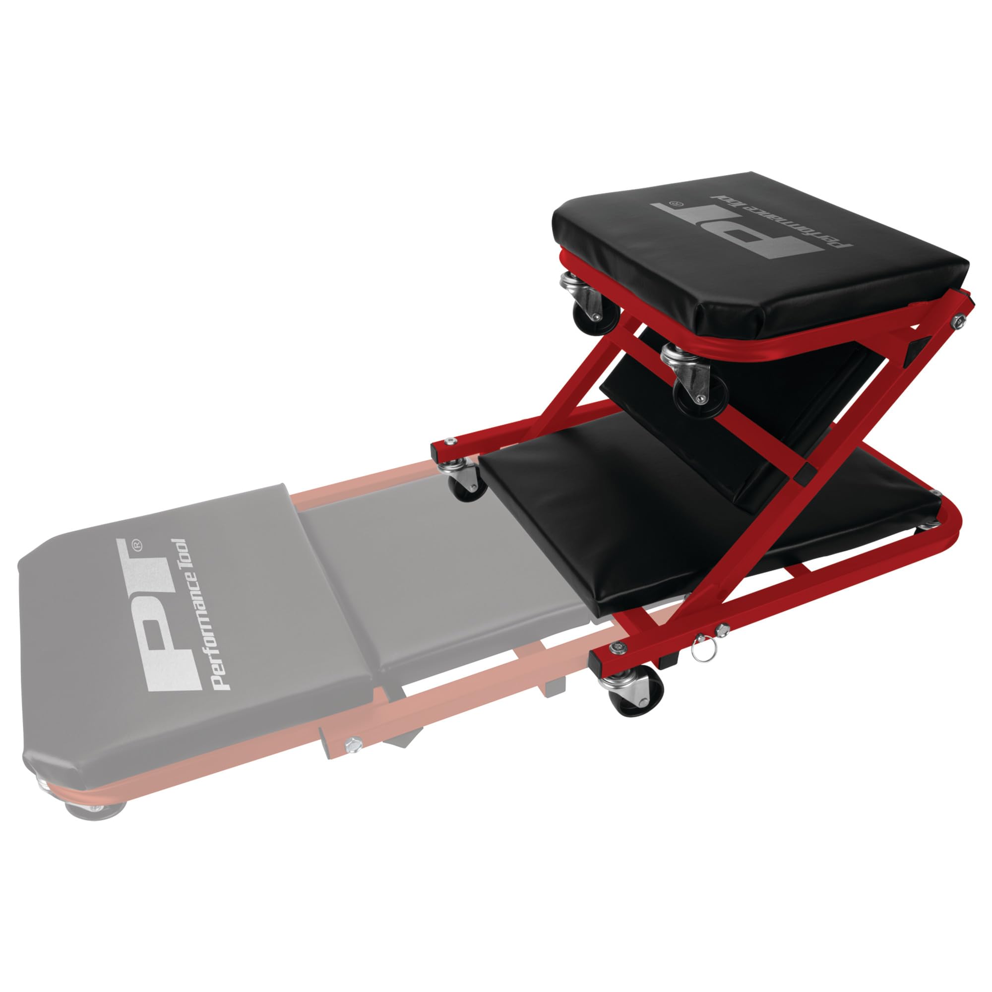 36-Inch Performance Tool W85034 Z-Frame Folding Automotive Creeper, All-in-One Adjustable Roller Garage Seat, Lay Down or Sit, 300 lbs. Capacity, Under Car Creeper, Padded with 6 Swivel Casters