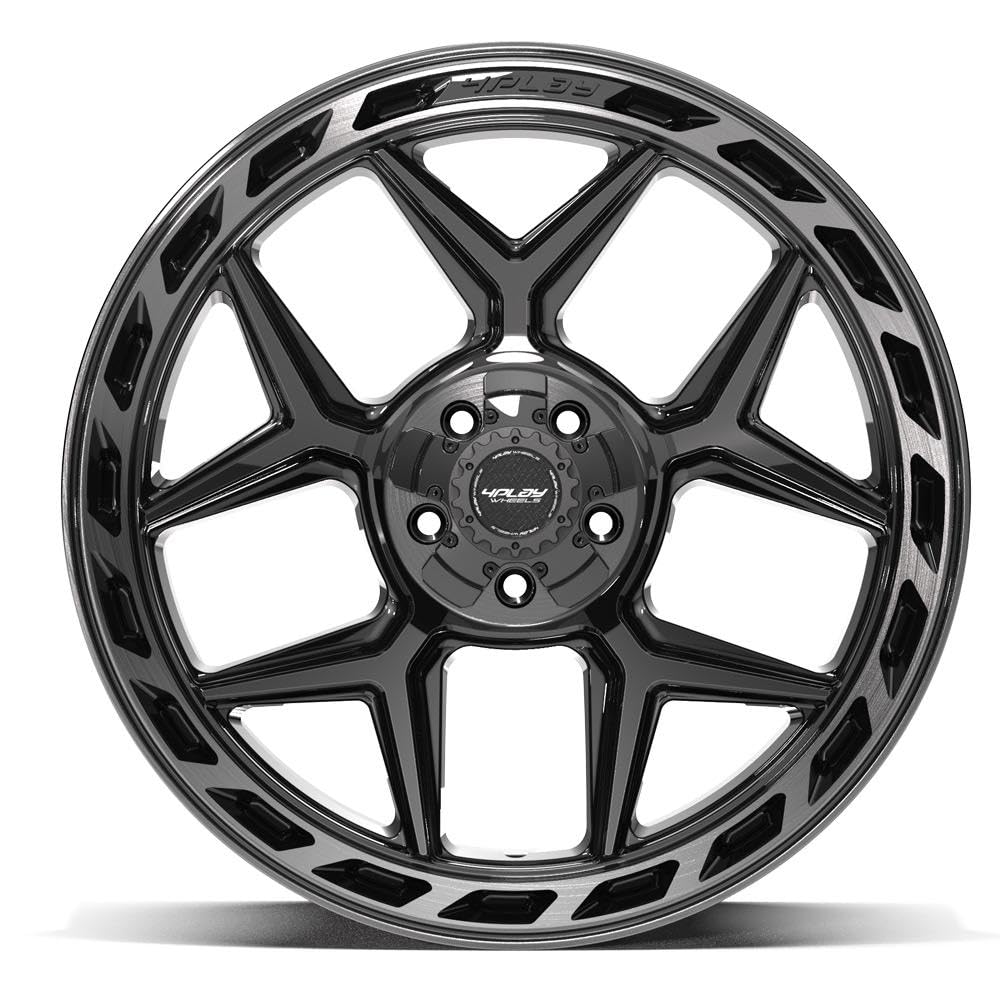 22 Inch 4PLAY Wheels Rim 4P55 Fits 5x127 & 5x139.7 22x10 Gloss Black Brushed with Tinted Clear (1)