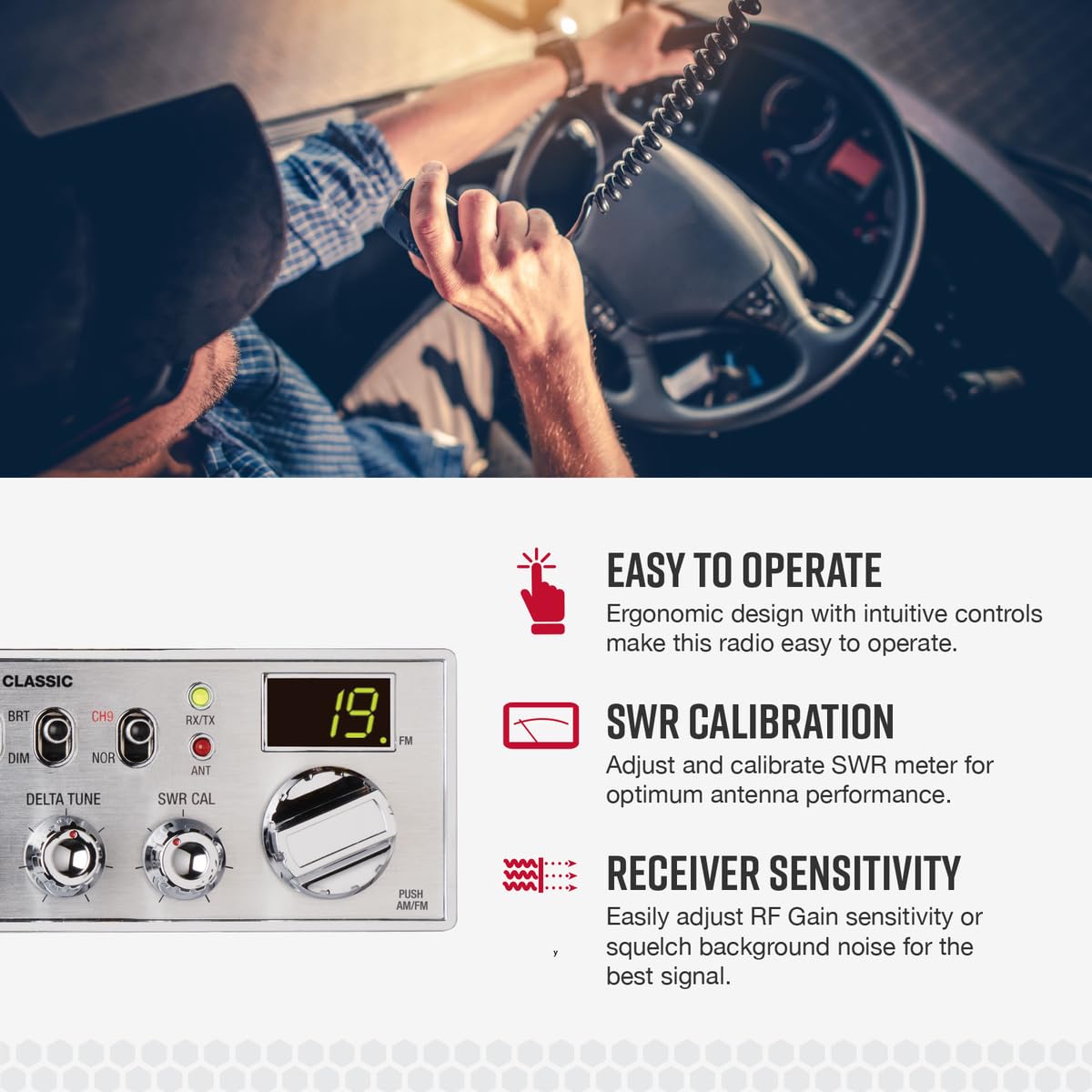 Cobra 29 Classic LTD AM/FM Professional CB Radio - Easy to Operate, Emergency Radio, Instant Channel 9, 4-Watt Output, Full 40 Channels, Adjustable Receiver and SWR Calibration, Black