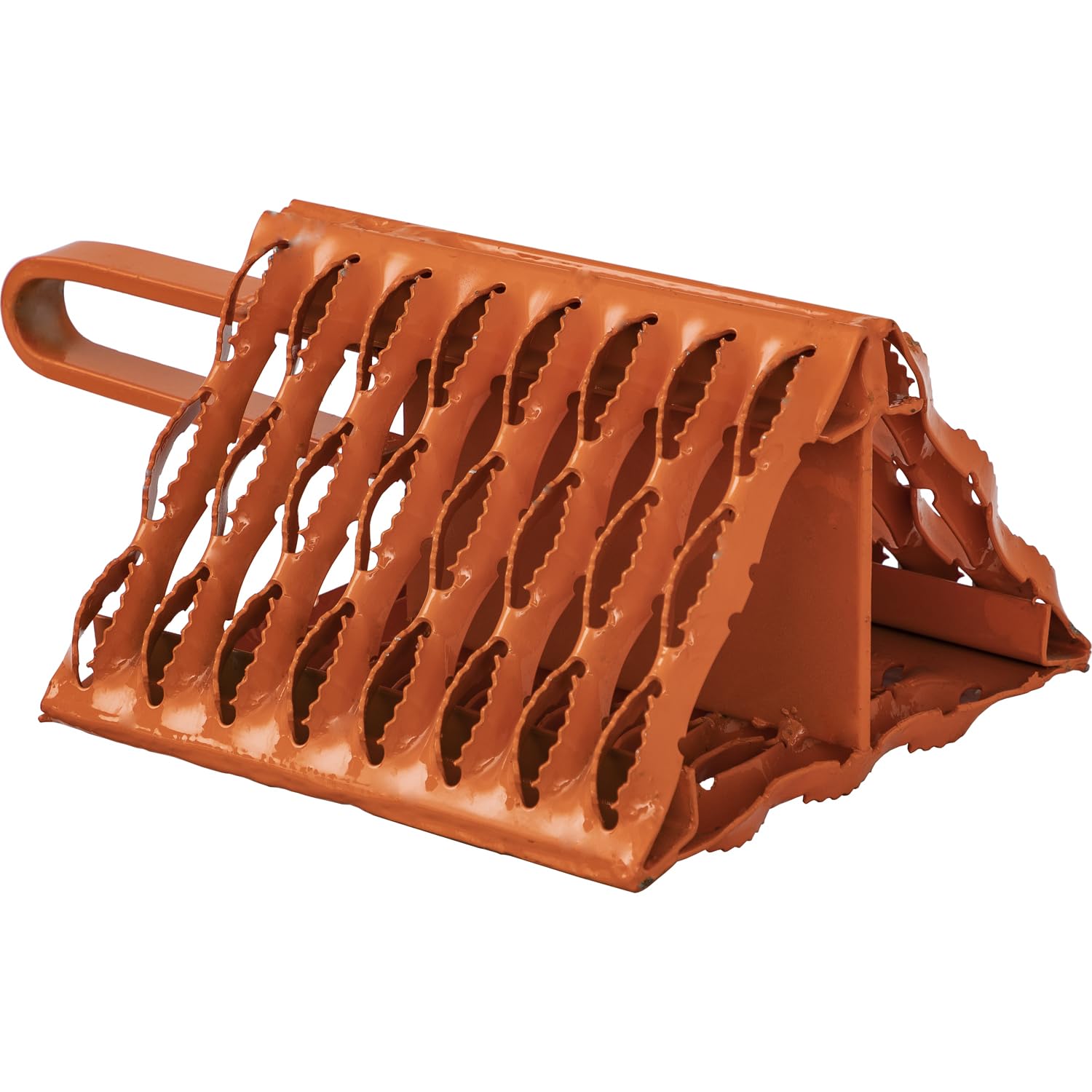 Orange Powder Coated Buyers Products WC091061 Galvanized Serrated Wheel Chock with Built-in Handle, 9 x 10 x 6 Inch, Extra Grip for Off-Road, Ice & Snow Conditions; Stable Tire & Trailer Chock