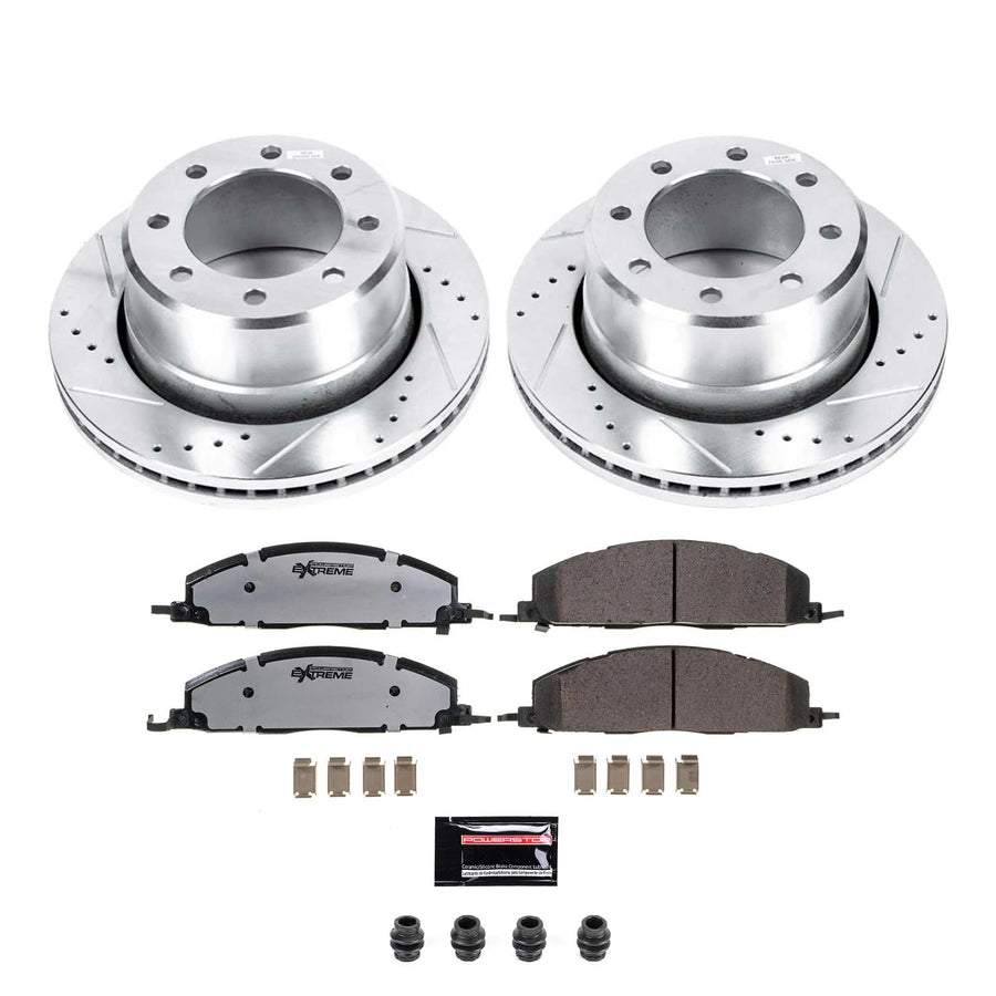 Rear Brake Kit Power Stop For 2009 2010 Dodge Ram 2500 2009 2010 Dodge Ram 3500 2012 1500 - Truck & Tow Carbon Fiber Ceramic Brake Pads & Drilled and Slotted Rotors Replacement, K5487-36