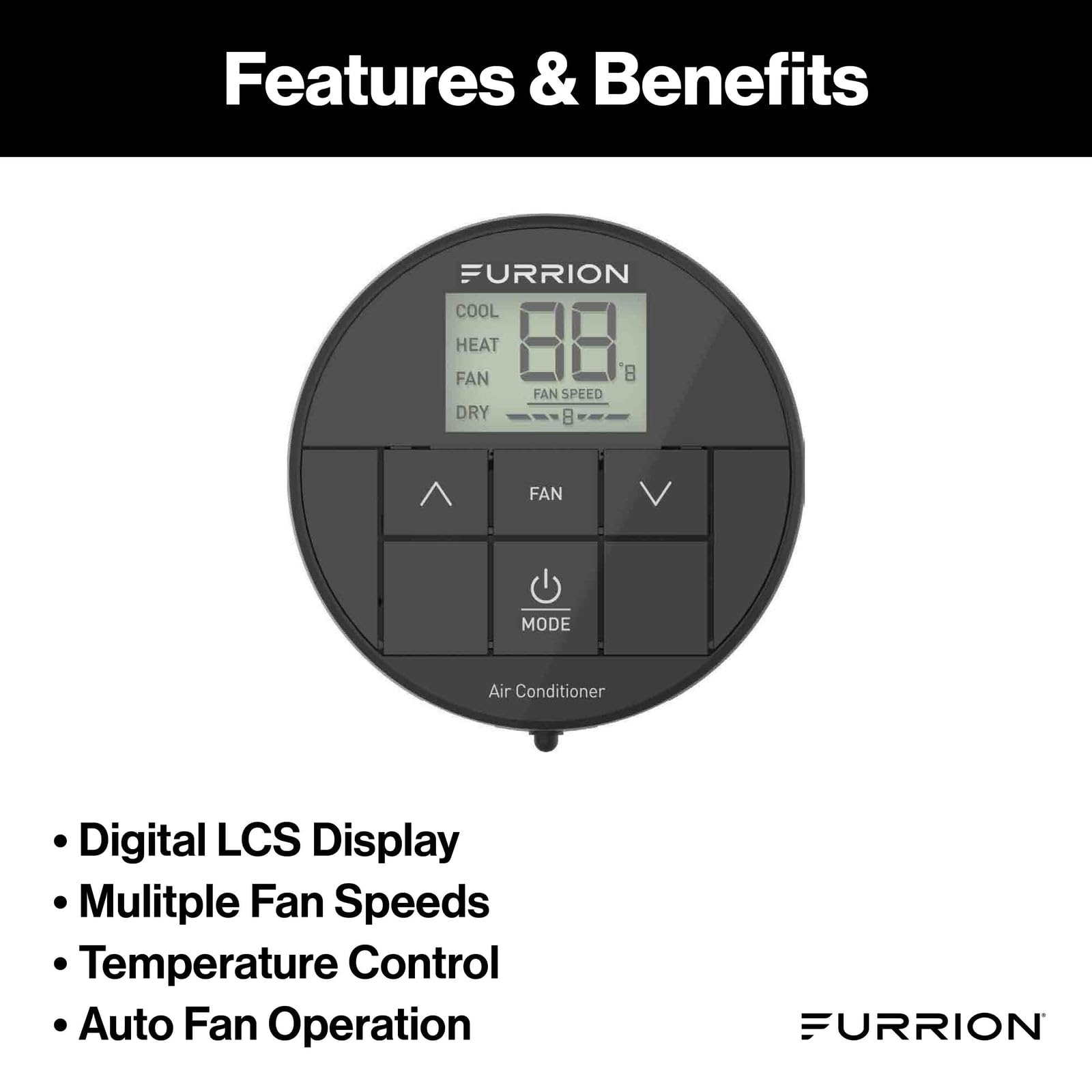 Furrion 2024042659 Lippert Enhanced Single Zone Backlit Led Wall Thermostat (R32)