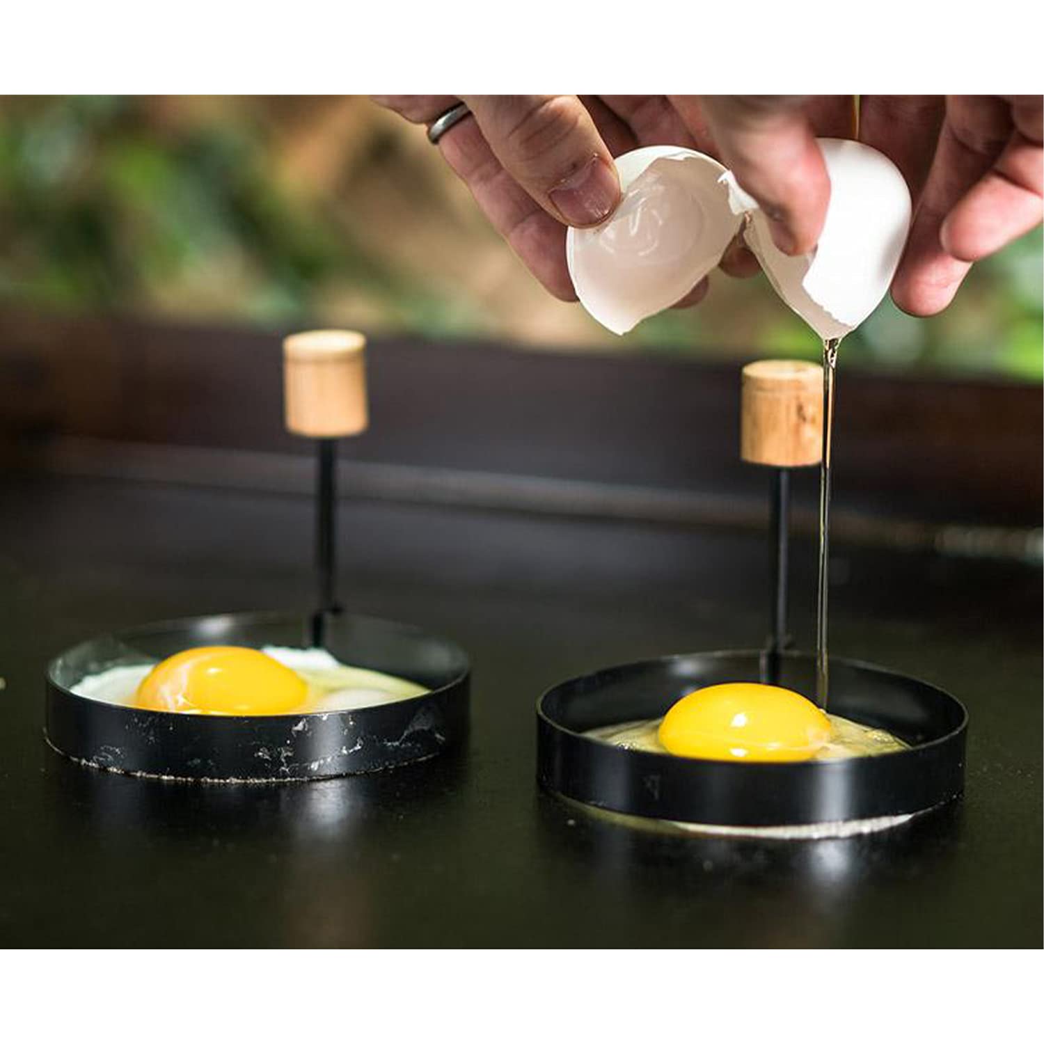 Outdoor Griddle Blackstone 1543 Breakfast Preparation Kit with Pancake Batter Dispenser, Cast Iron Bacon Press, and 2 Non Stick Steel Egg Rings