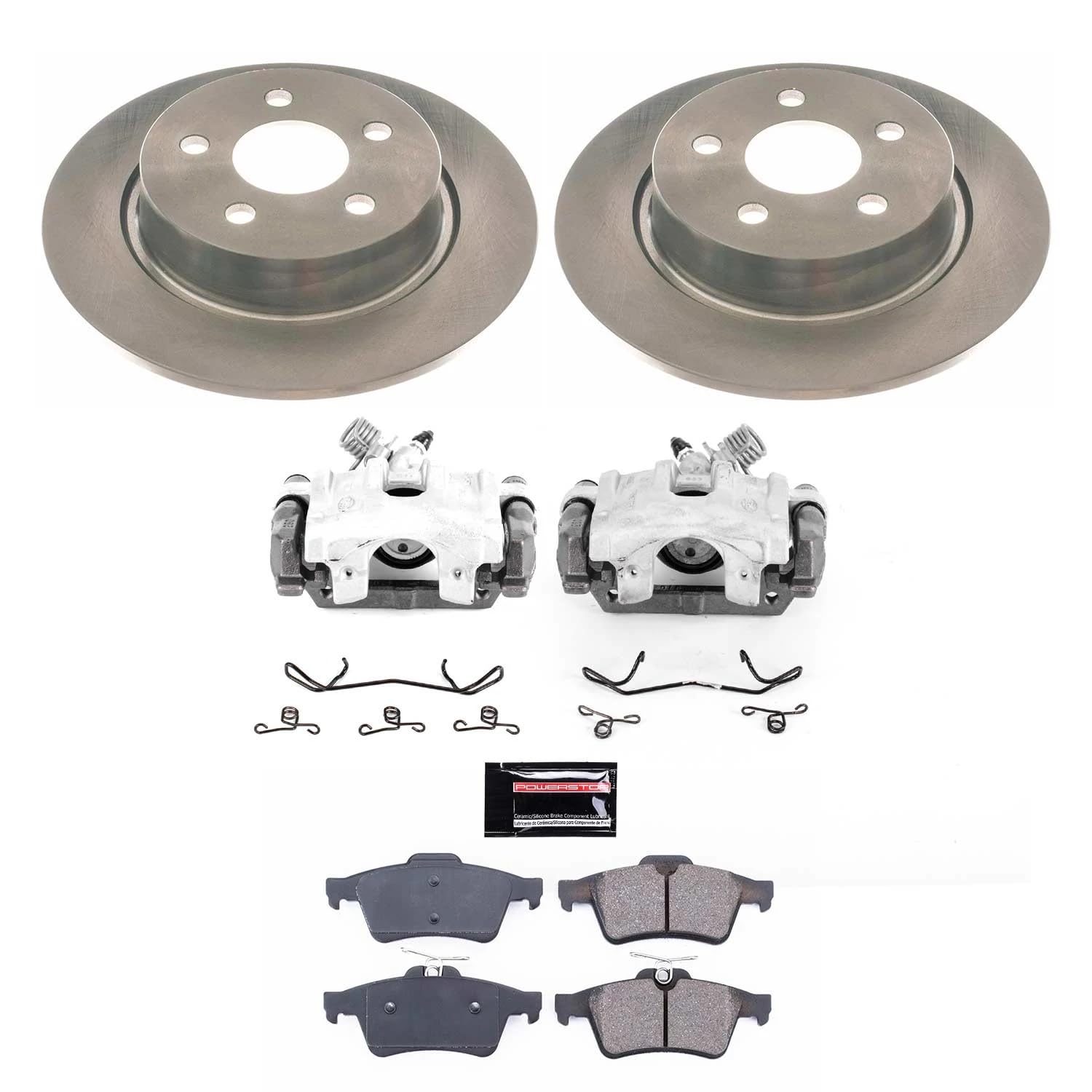 Power Stop KCOE8176 Rear Brake Caliper Kit- Brake Pads, Brake Rotors & Calipers For Ford Transit Connect 2018-2023 [Model Specific]