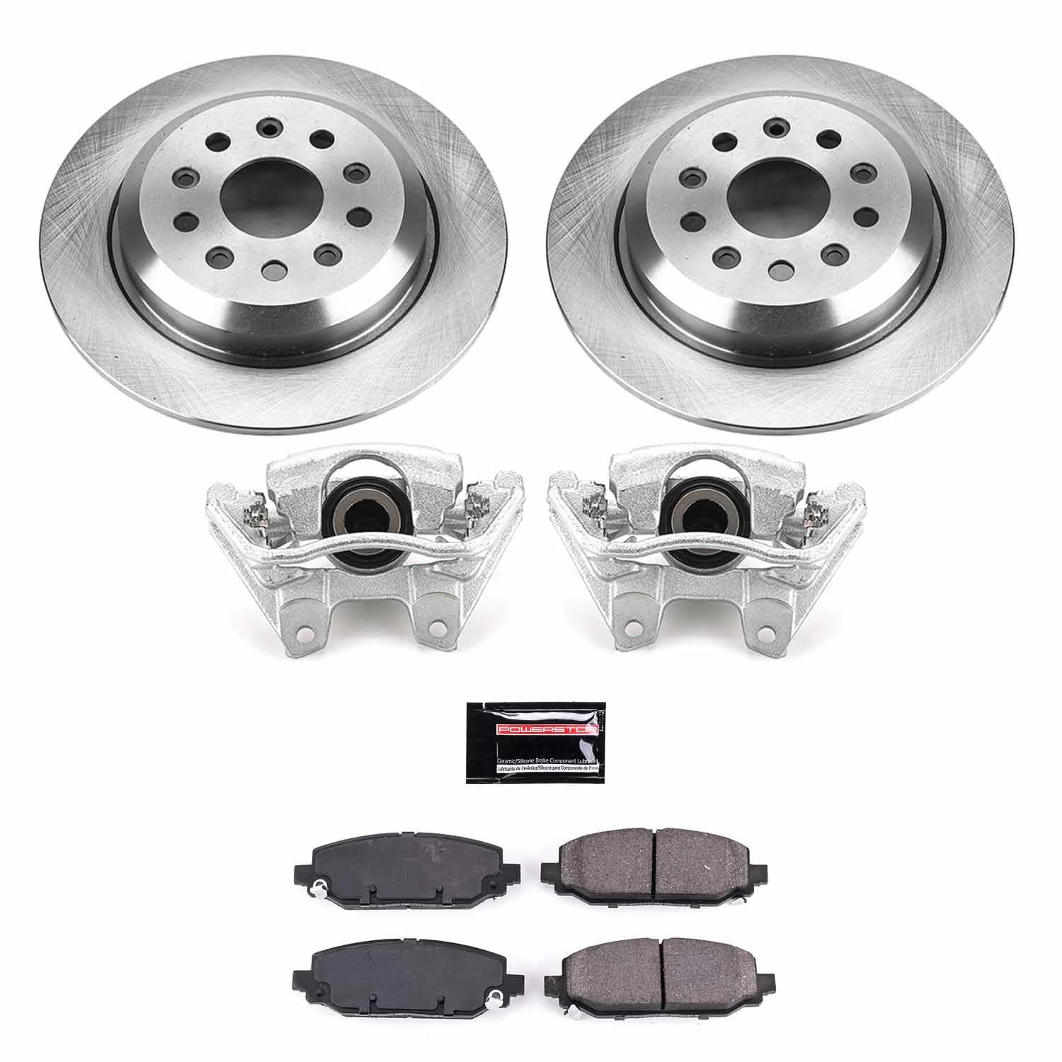 Power Stop KCOE7942 Replacement Autospeciality Rear Caliper Kit- OE Rotors, Ceramic Brake Pads, Calipers For Jeep Wrangler 2018-2022 [Model Specific]