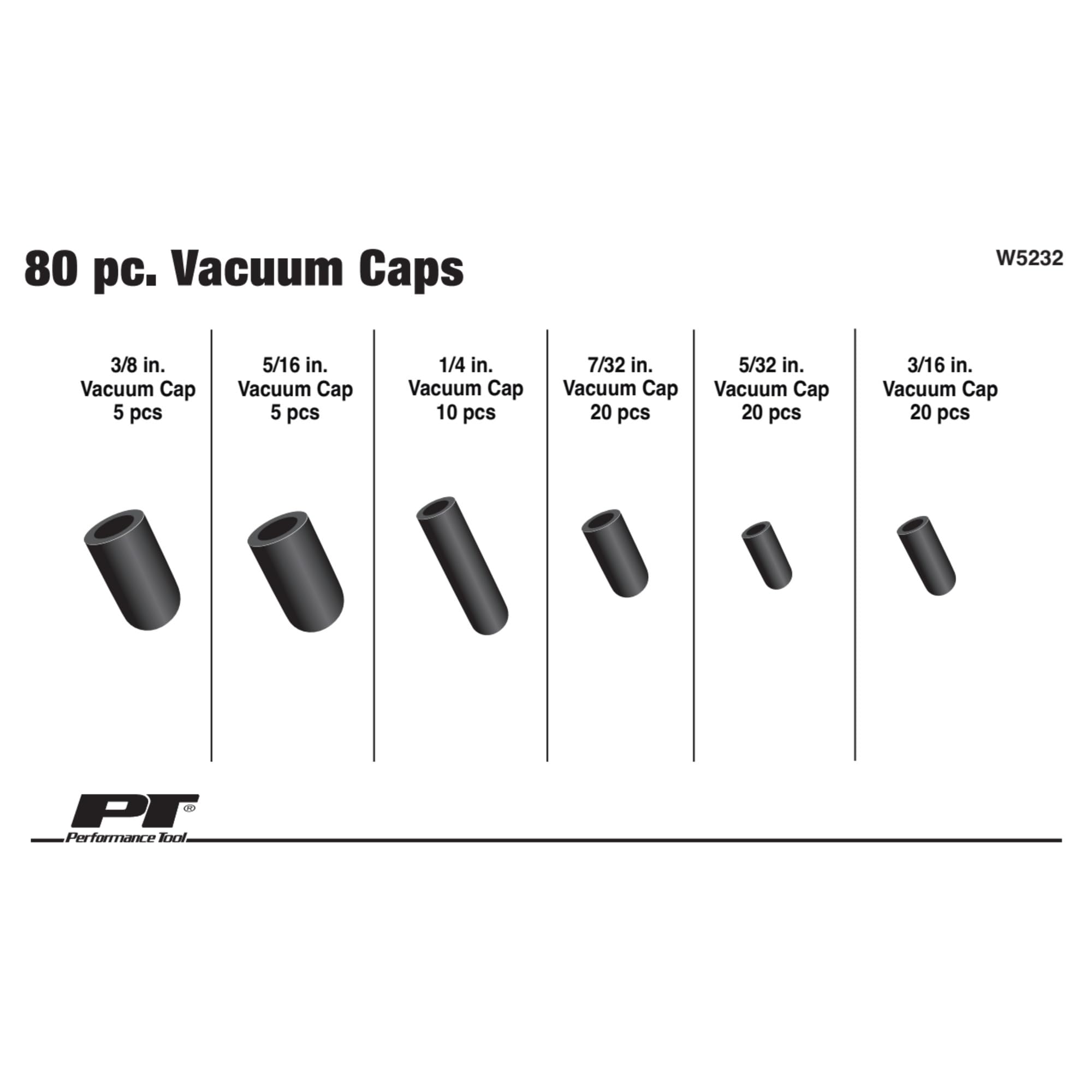 W5232 Performance Tool Vacuum Cap Assortment (80 Piece), Black