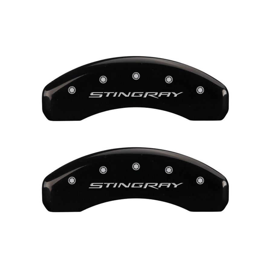 Brake Caliper Covers MGP - Compatible with 2014-2019 Chevy Corvette - Powder-Coated Finish, 4 PCS Front and Rear (Black - Stingray Engraving)