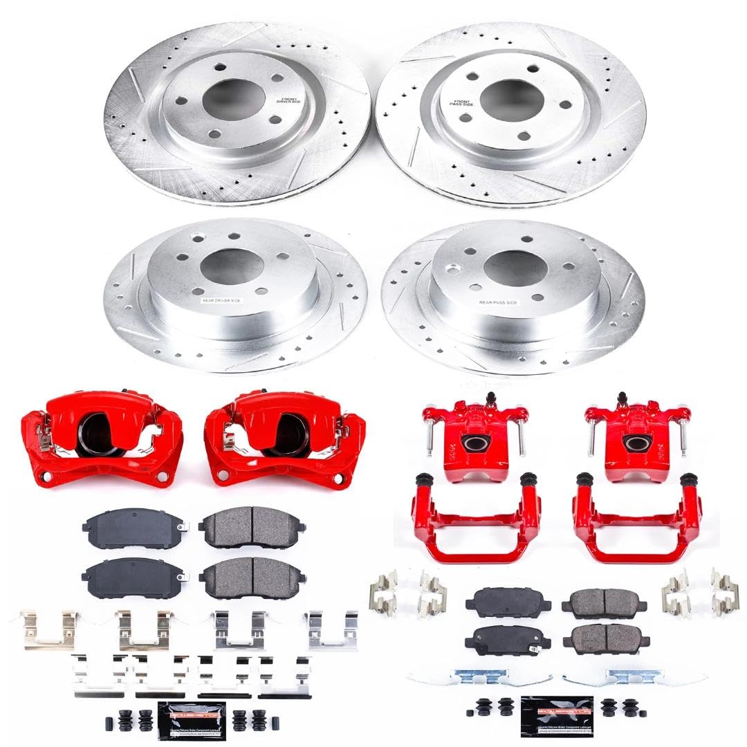 Power Stop Z23 Evolution Front and Rear Caliper Kit-Drilled/Slotted Rotors, Carbon Ceramic Brake Pads & Calipers For Nissan Altima 2007-2010 [Model Specific]
