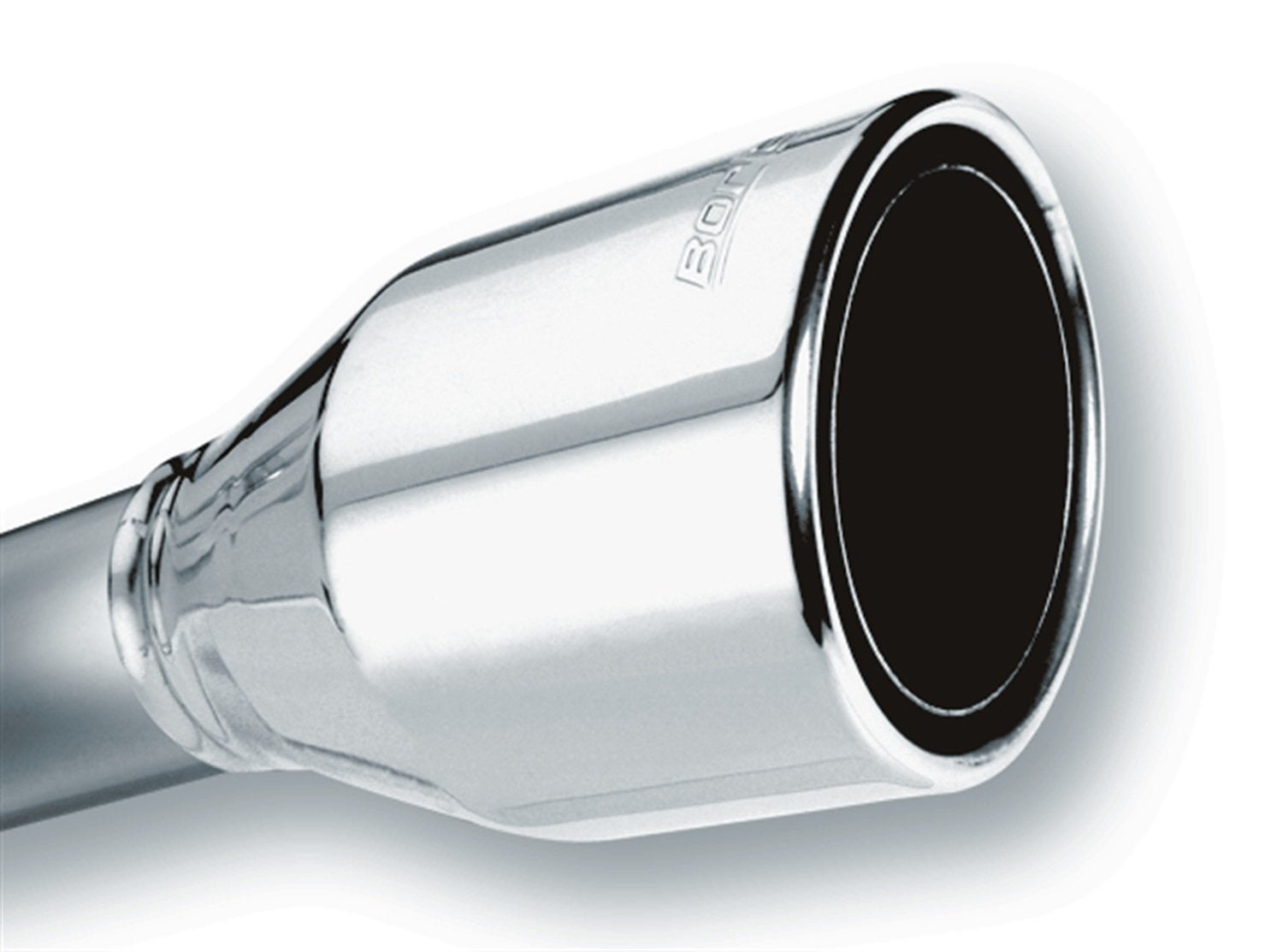 BORLA Exhaust Tip 2.5" Inlet - 4.5" Single Round Rolled-Edge Angle-Cut Phantom Outlet - 7.75" Long Exhaust Tip Embossed With BORLA Logo. Weld On Mounting Method 20247