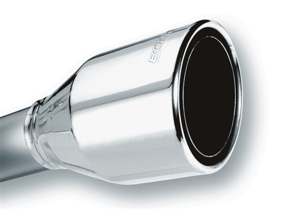 BORLA Exhaust Tip 2.5" Inlet - 4.5" Single Round Rolled-Edge Angle-Cut Phantom Outlet - 7.75" Long Exhaust Tip Embossed With BORLA Logo. Weld On Mounting Method 20247