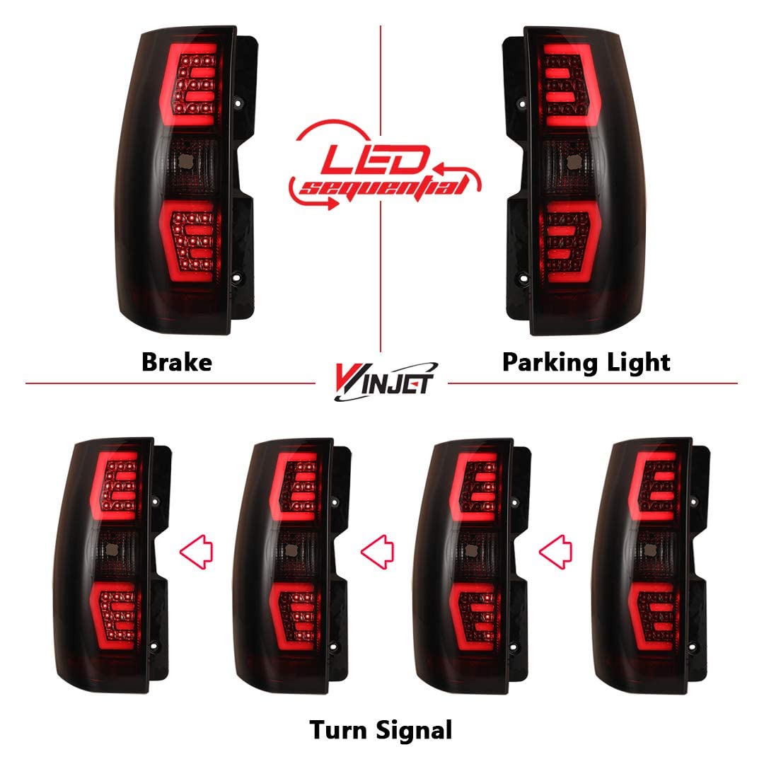 Winjet LED Sequential Tail Lights Compatible with [2007-2013 Chevy Suburban Tahoe Yukon] Rear Lamps (Smoke)