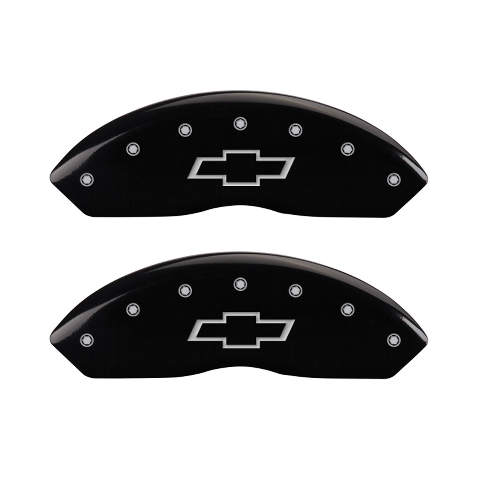 MGP Caliper Covers 'Bowtie' Engraved Caliper Cover with Silver Characters Black Powder Coat Finish, (Set of 4) 14235SBOWBK