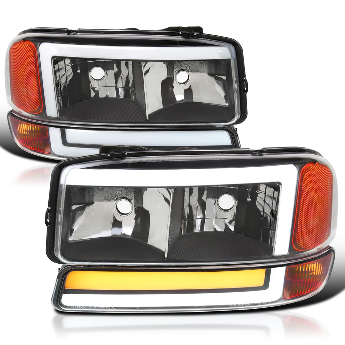 Black LED Tube Headlights + Sequential Bumper Lights SPEC-D TUNING Compatible with 1999-2006 GMC Sierra 1500/2500/3500