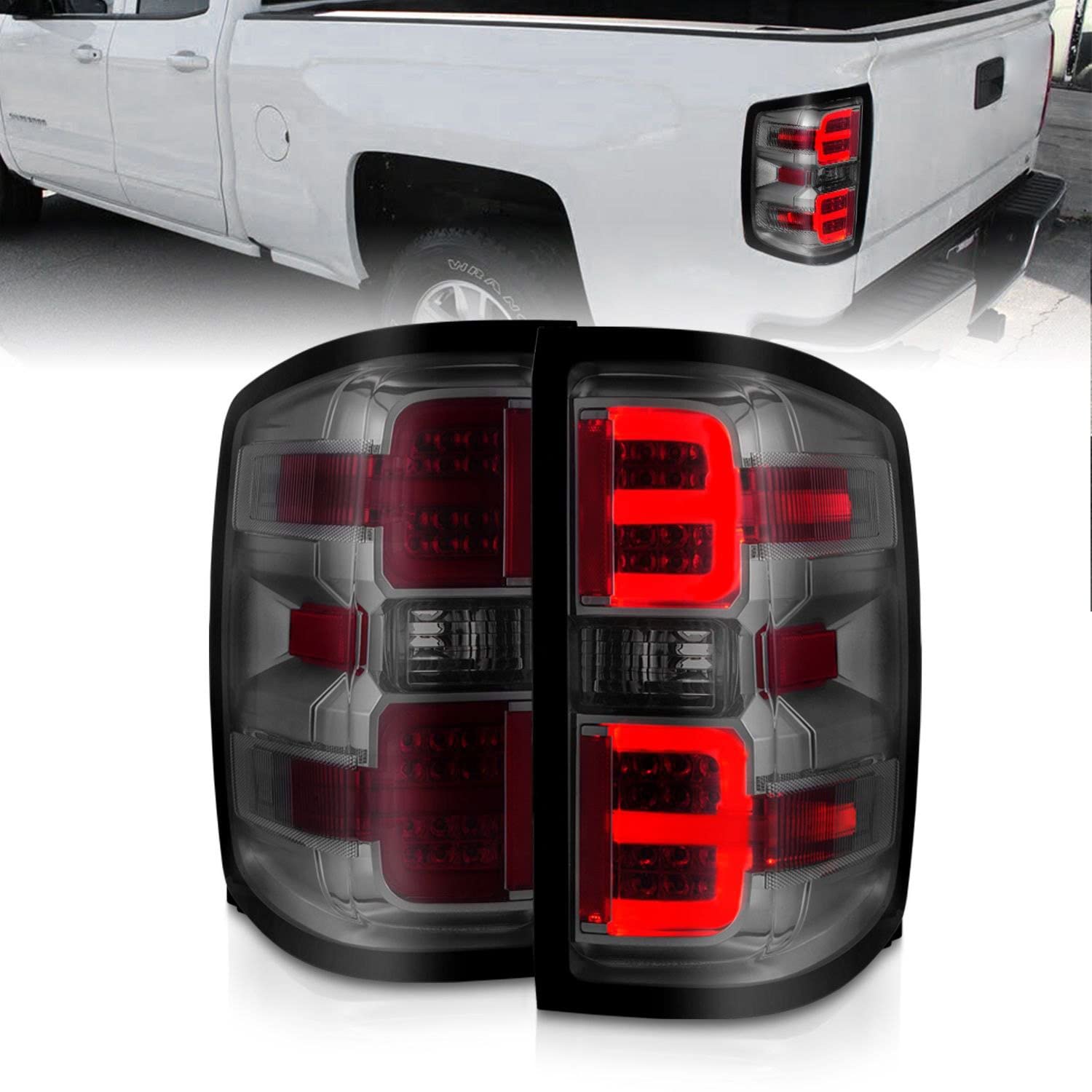 15-19 Chevy Silverado 2500HD/3500HD (Halgn Only) LED Tail Lights w/Smoke Light Bar & Clear Lens ANZO USA (311426)