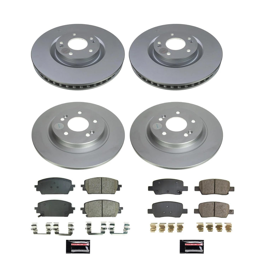 Power Stop CRK8733 Front and Rear Geomet Coated Brake Rotor and Pad Kit For Hyundai Santa Fe 2021-2023, Kia Sorento 2021-2022 [Model Specific]