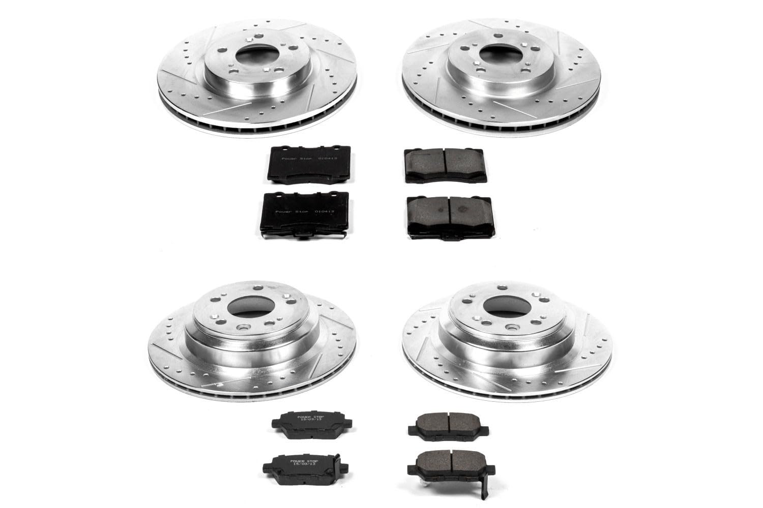 Power Stop K4045 Z23 Carbon Fiber Brake Pads Front and Rear with Drilled & Slotted Brake Rotors Kit For Acura RL 2005-2012 [Model Specific]