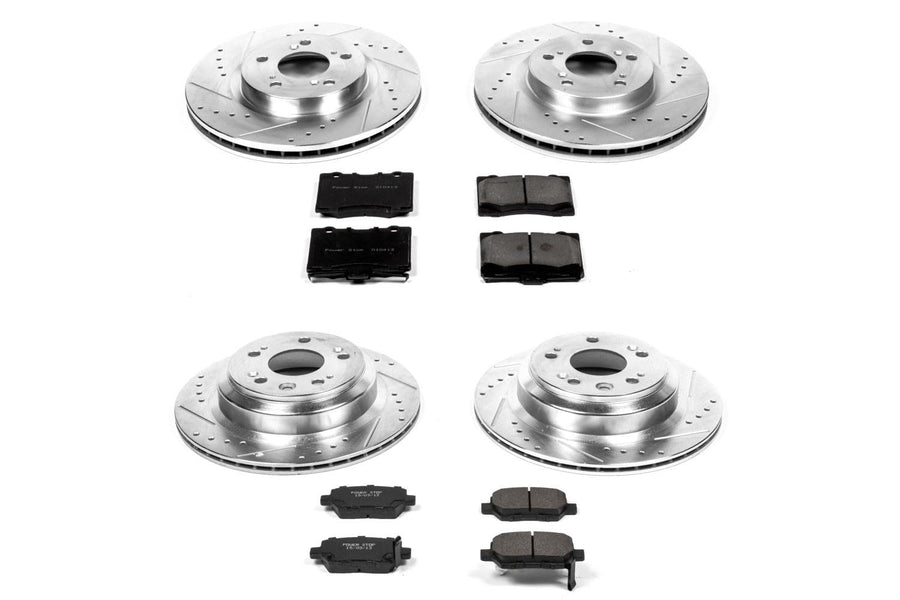 Power Stop K4045 Z23 Carbon Fiber Brake Pads Front and Rear with Drilled & Slotted Brake Rotors Kit For Acura RL 2005-2012 [Model Specific]