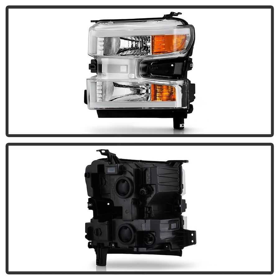 Chevy Silverado 1500 Spyder (POE) 19-22 Halogen w/LED DRL Headlight - Lo Beam Included - H11 Hi Beam Included- 9005 - OE Chrome