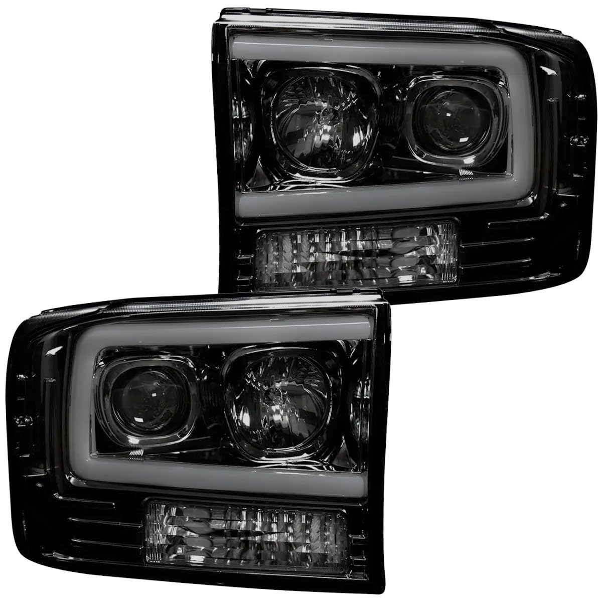 RECON - Projector Headlights Fits 1999-2004 Super Duty (F250 F350 F450 F550) OLED Halos DRL - Smoked Lens (264192BKC)