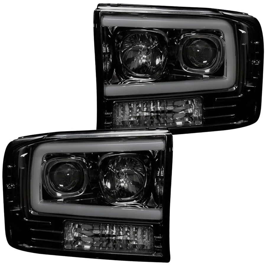 RECON - Projector Headlights Fits 1999-2004 Super Duty (F250 F350 F450 F550) OLED Halos DRL - Smoked Lens (264192BKC)