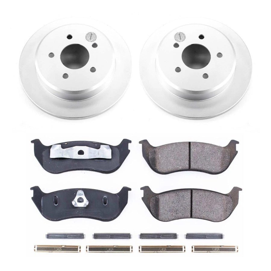 Power Stop Coated Brake Rotor and CRK2984 Ceramic Brake Pads- Rear For Ford Crown Victoria 1996-2002, Lincoln Town Car 1996-2002, Mercury Grand Marquis 1996-2002 [Model Specific]