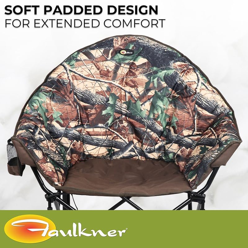 Big Dog Faulkner Bucket Chair Camouflage Foldable Oversized Camping Chair with Cup Holder and Carry Bag 300 lb Capacity Padded Steel Frame 34.3 Inches Wide