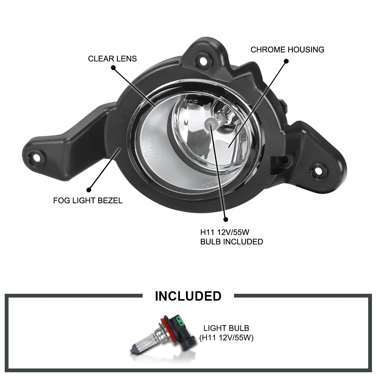 Fog Lights Spec-D Tuning Chrome + Switch + Wiring Kit Compatible with 2018-2019 Toyota C-HR, L+R Pair Assembly